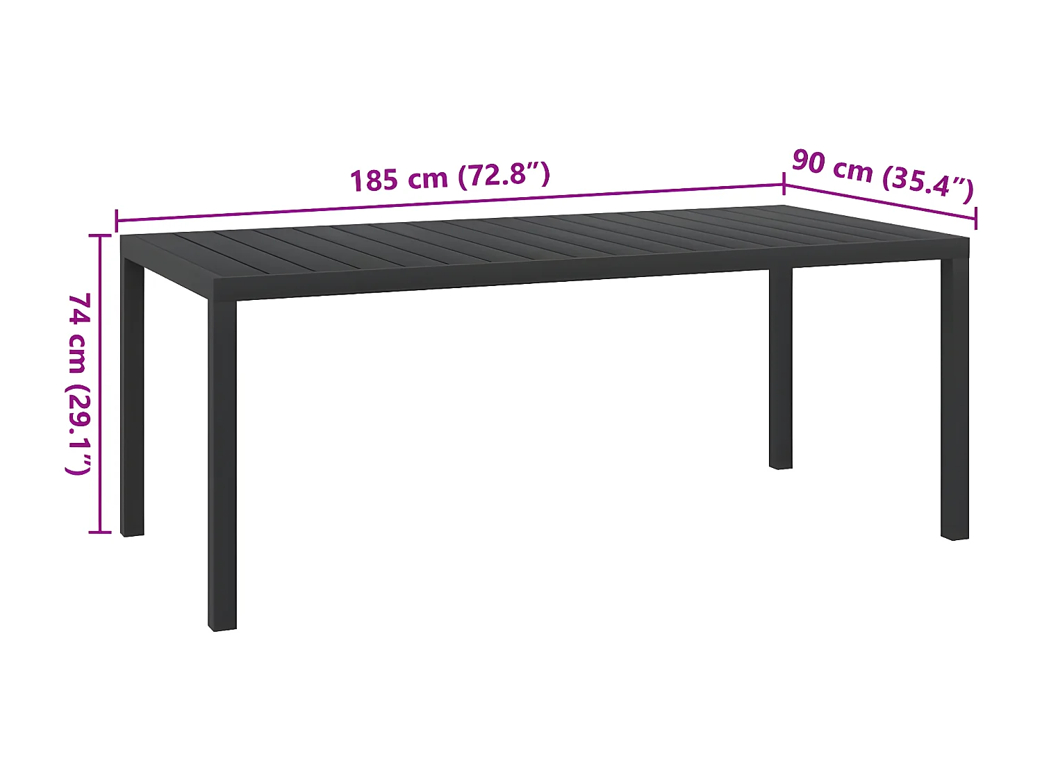 Marie-Rose  Table de jardin Noir 185 x 90 x 74 cm Aluminium et WPC