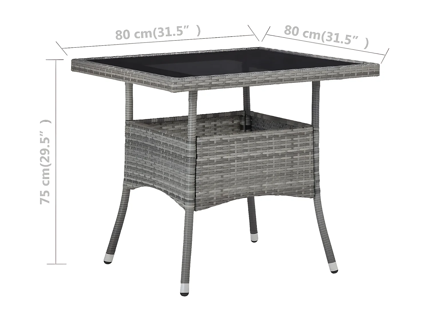 Iver  Tuintafel poly rattan en glas grijs