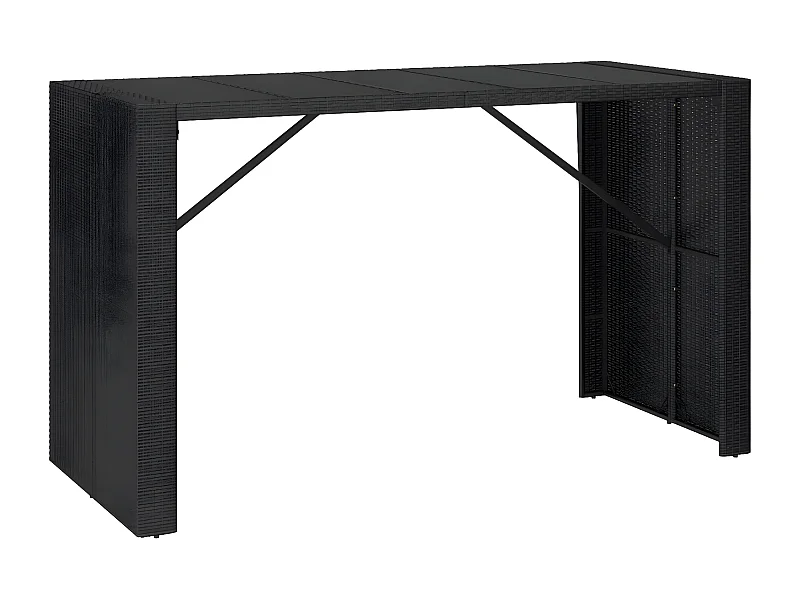 Lou  Table de bar et dessus en verre noir 185x80x110 cm poly rotin