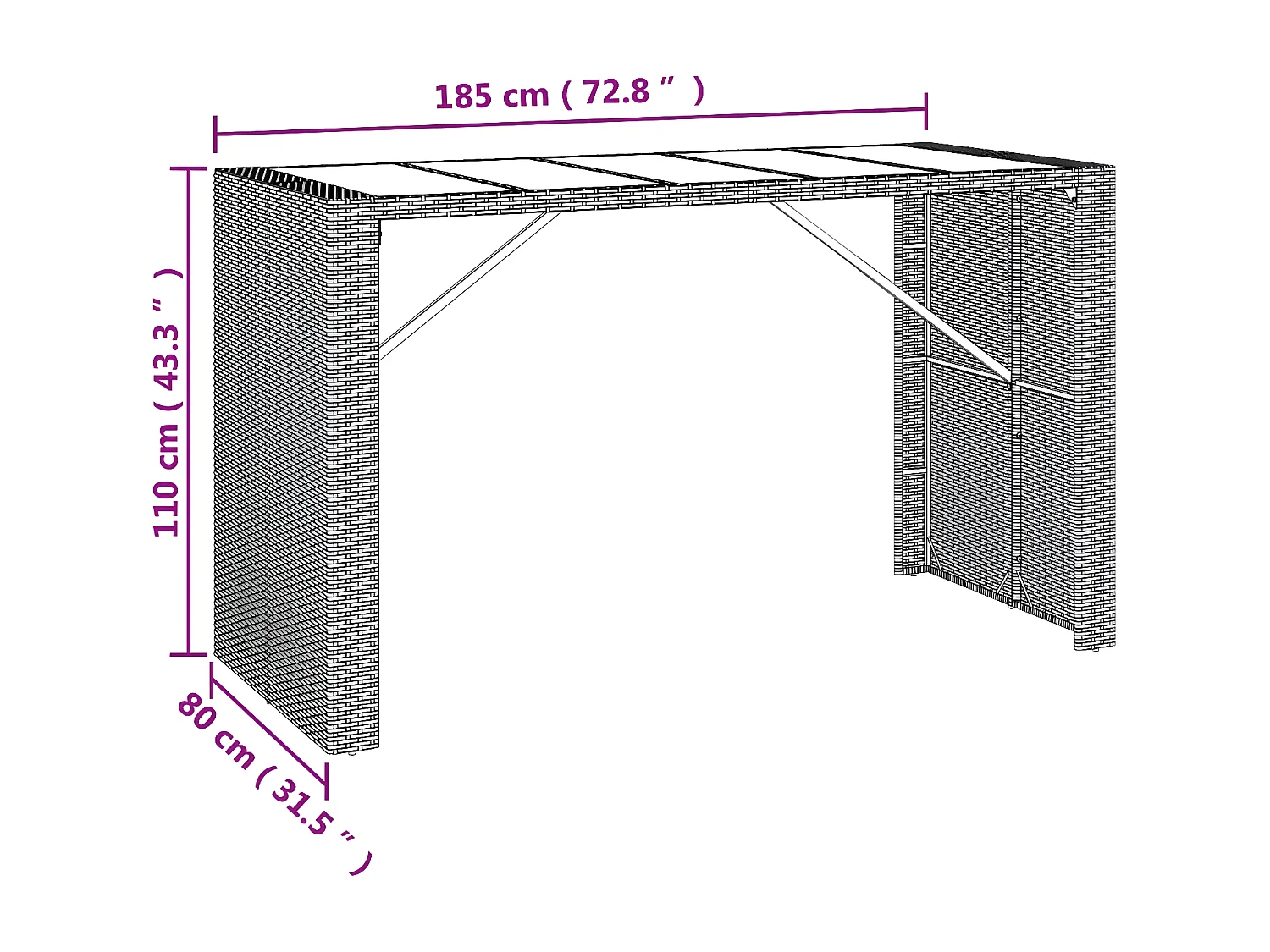 Lou  Tavolo da Bar con Piano in Vetro Nero 185x80x110 cm Polyrattan