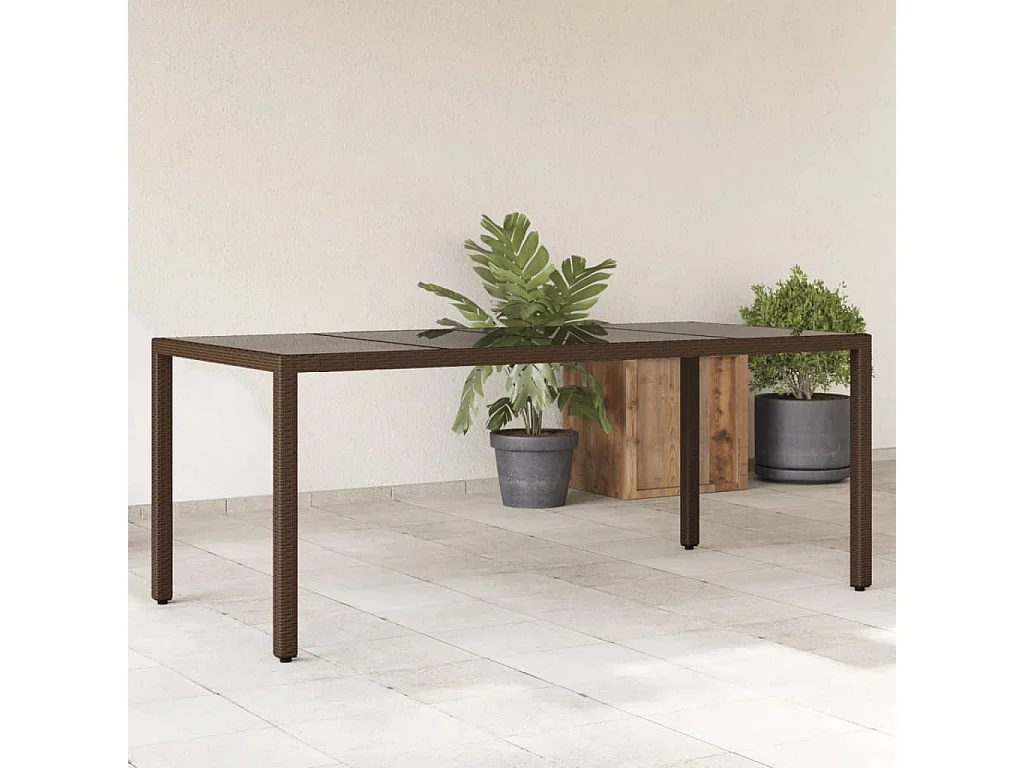 Porin  Tavolo Giardino Piano in Vetro Marrone 190x90x75 cm Polyrattan