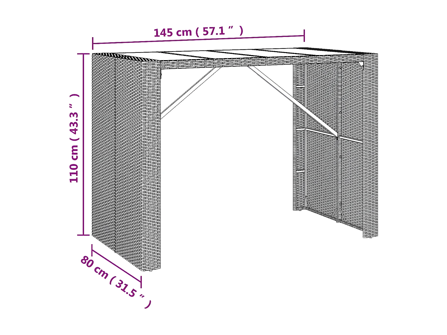 Lou  Bartafel met glazen blad 145x80x110 cm poly rattan zwart