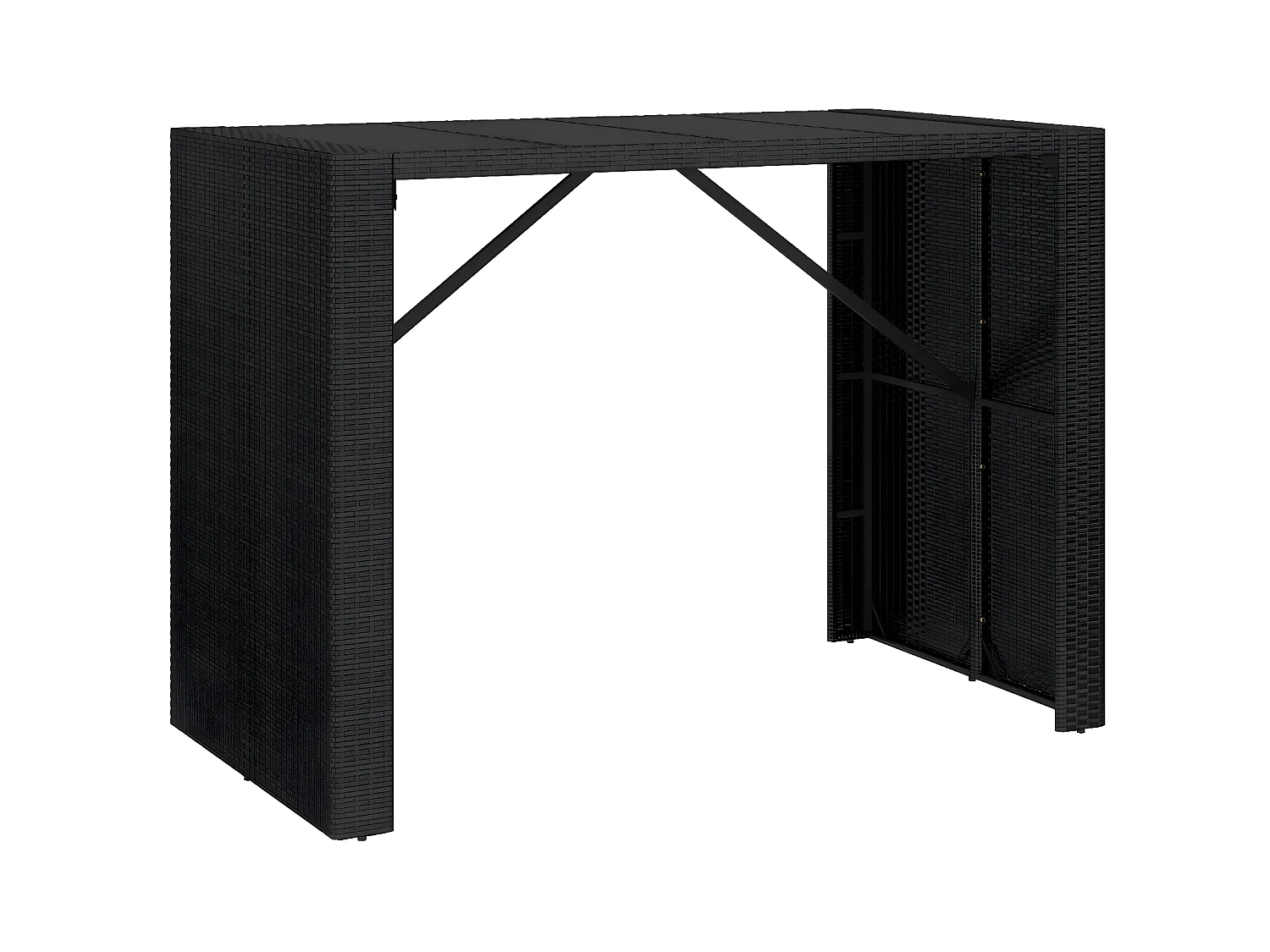 Lou  Table de bar et dessus en verre noir 145x80x110 cm poly rotin