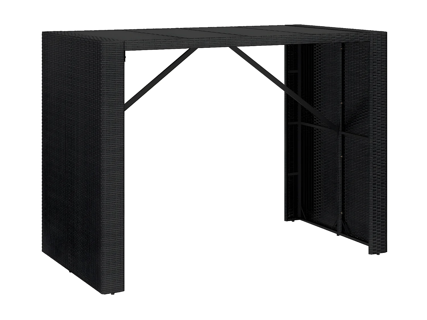 Lou  Table de bar et dessus en verre noir 145x80x110 cm poly rotin