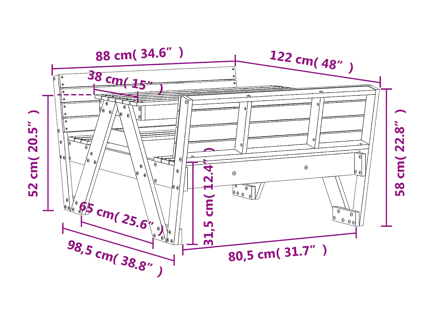 Velmi  Picknicktafel voor kinderen 88x122x58 cm massief grenenhout wit