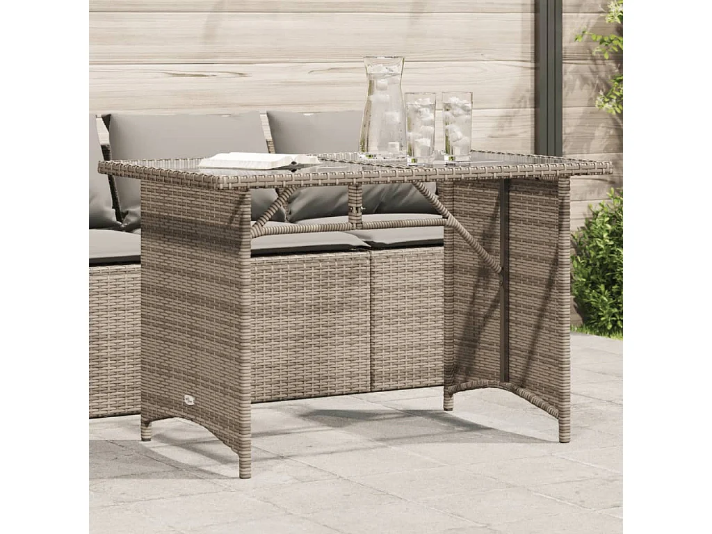Sylvi  Table de jardin avec dessus en verre gris 110x68x70 cm rotin