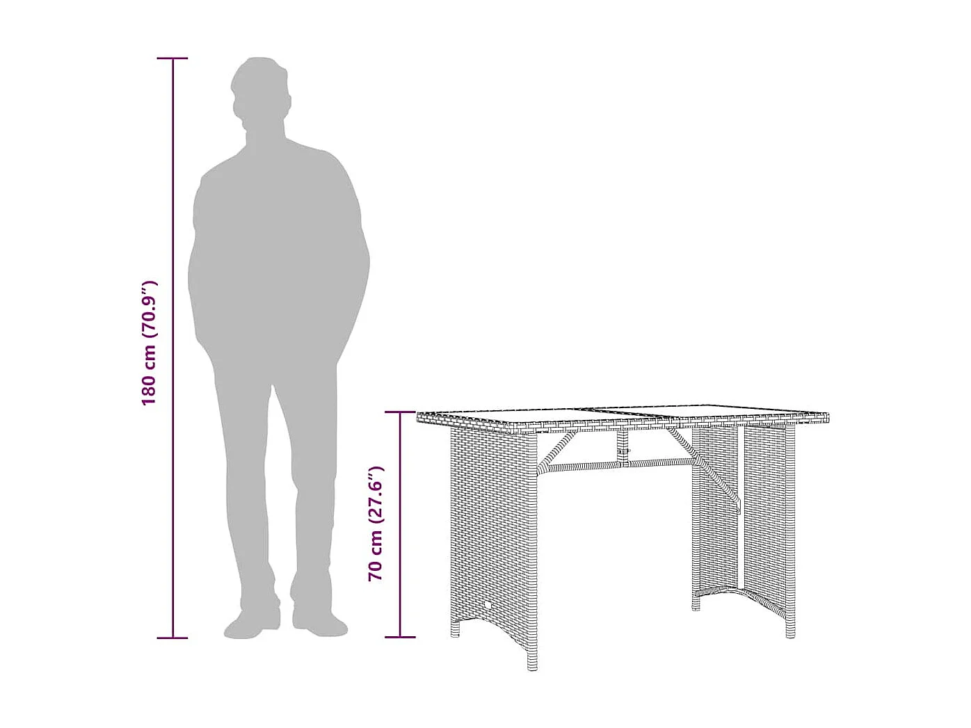 Sylvi  Table de jardin avec dessus en verre gris 110x68x70 cm rotin