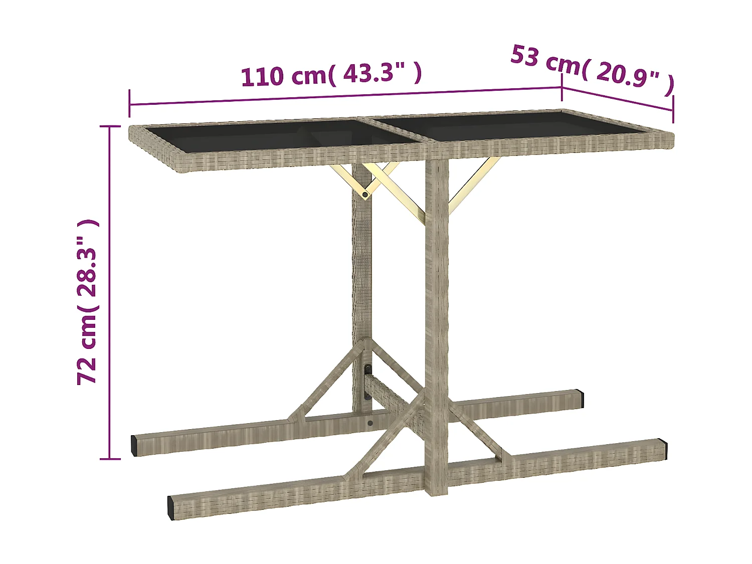 Drumsna  Table de jardin Beige 110x53x72 cm Verre et résine tressée