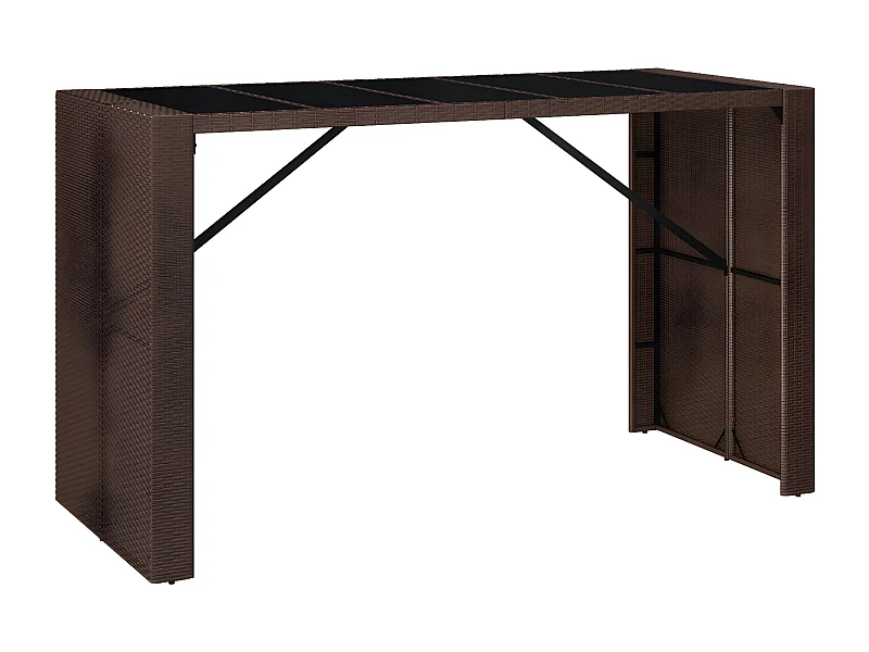 Lou  Table de bar et dessus en verre marron 185x80x110 cm poly rotin