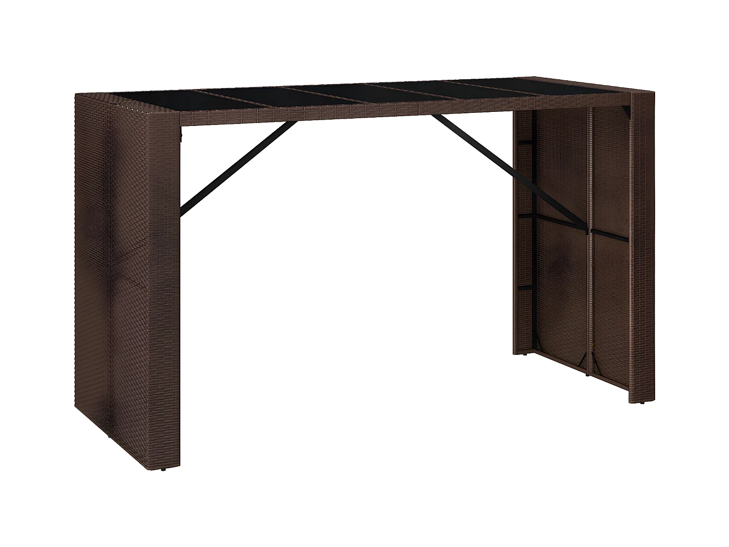 Lou  Table de bar et dessus en verre marron 185x80x110 cm poly rotin