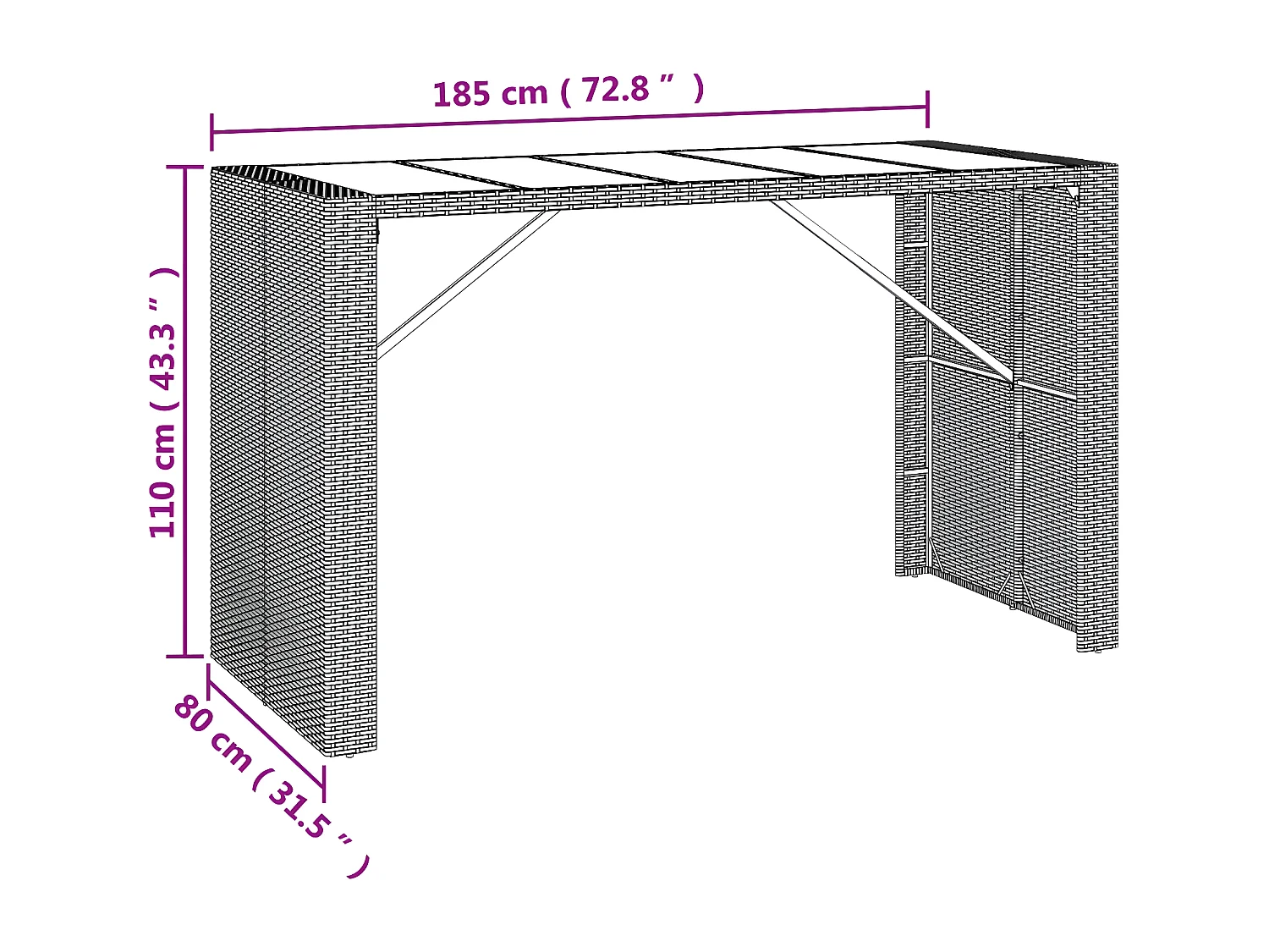 Lou  Bartafel met glazen blad 185x80x110 cm poly rattan bruin