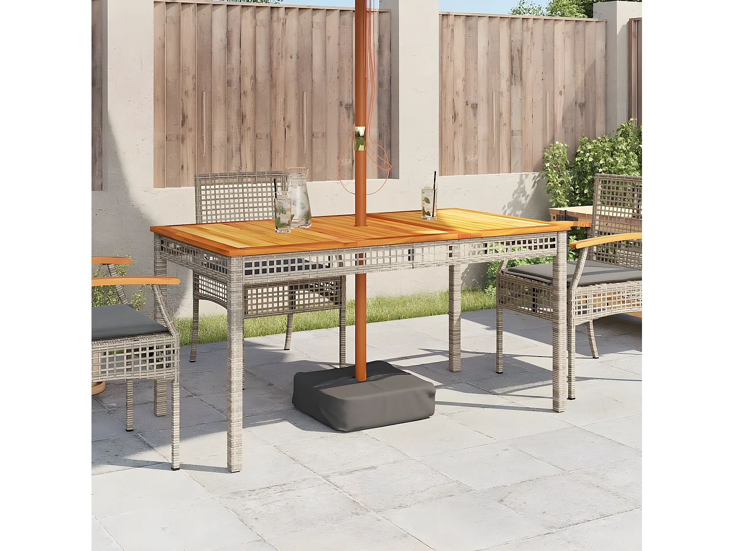 Centreville  Tavolo da Giardino Grigio 140x80x75cm Polyrattan e Legno Acacia