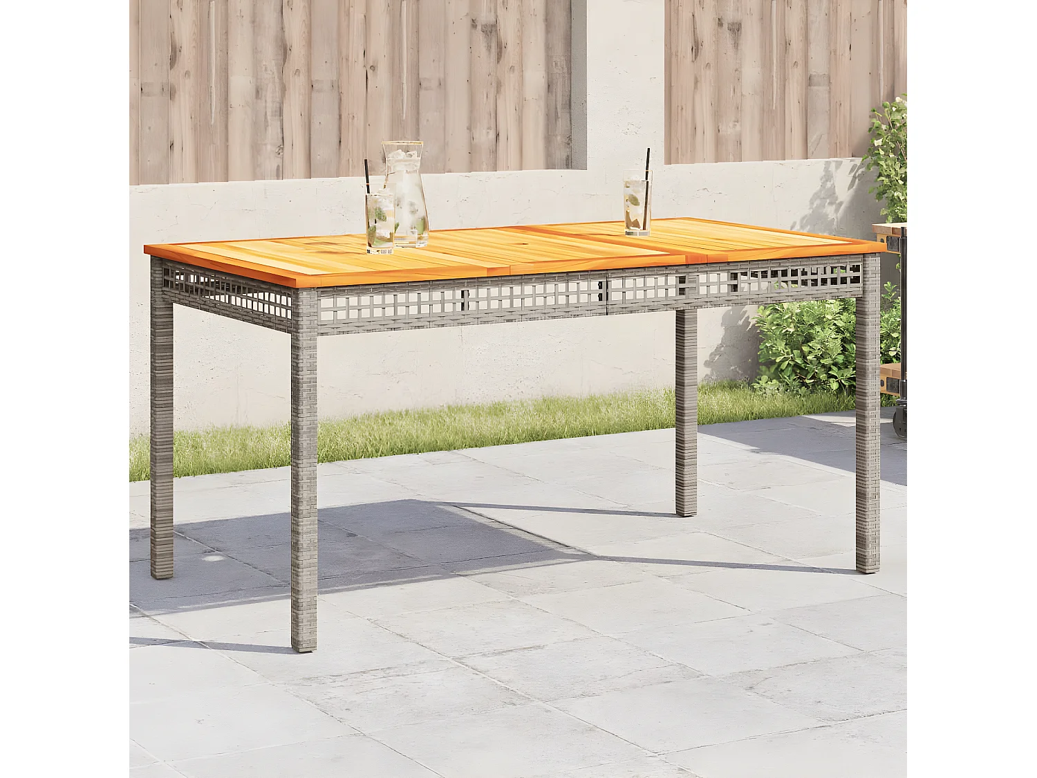 Centreville  Table de jardin gris 140x80x75 cm résine tressée et bois acacia