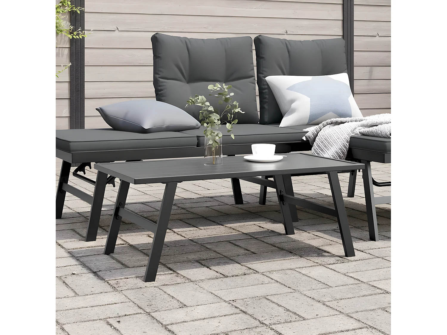 Garden Furniture -  Garten-Couchtisch Schwarz 90x45x35 cm Pulverbescchteter Stahl