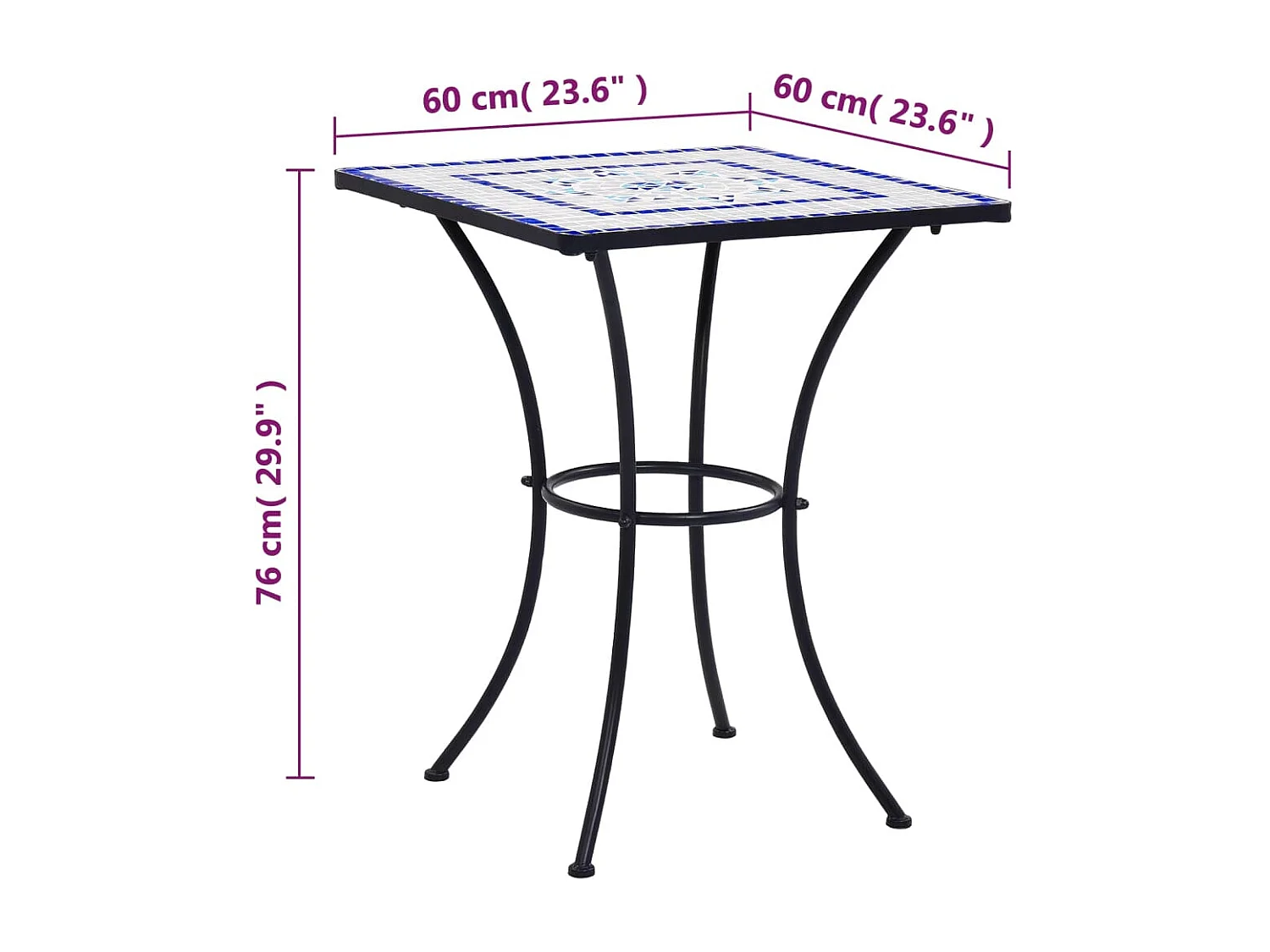Michael Alan  Table de bistro mosaïque Bleu et blanc 60 cm Céramique