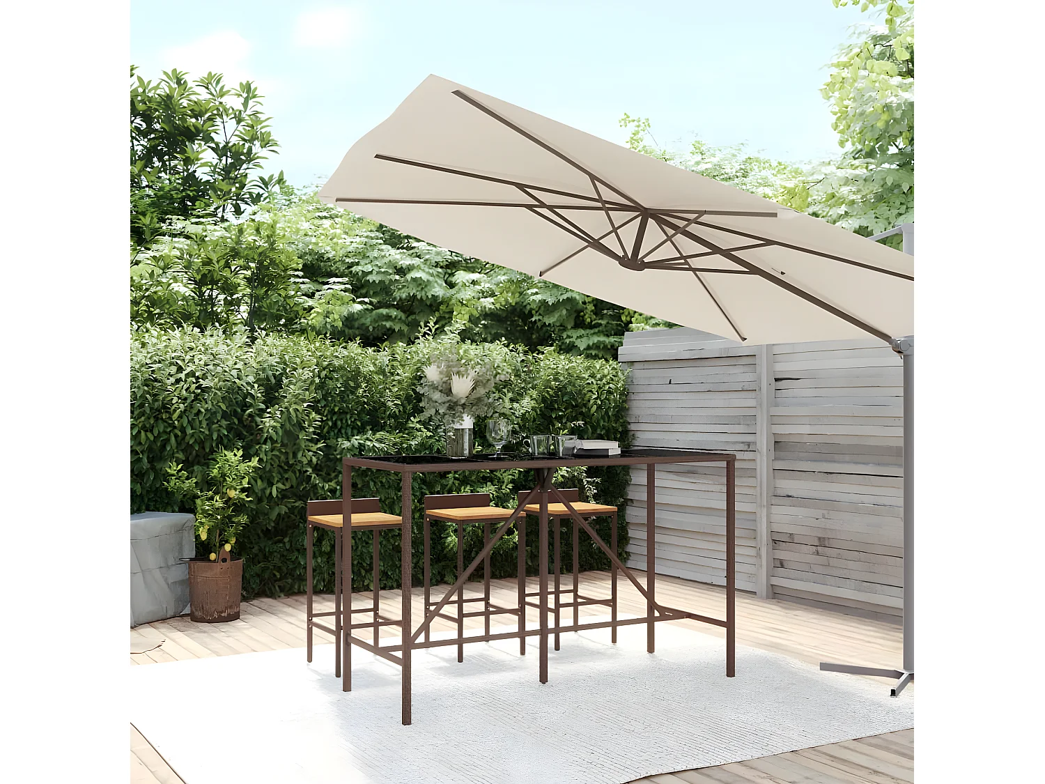 Village Green-Green Ridge  Bartafel met glazen blad 180x70x110 cm poly rattan bruin