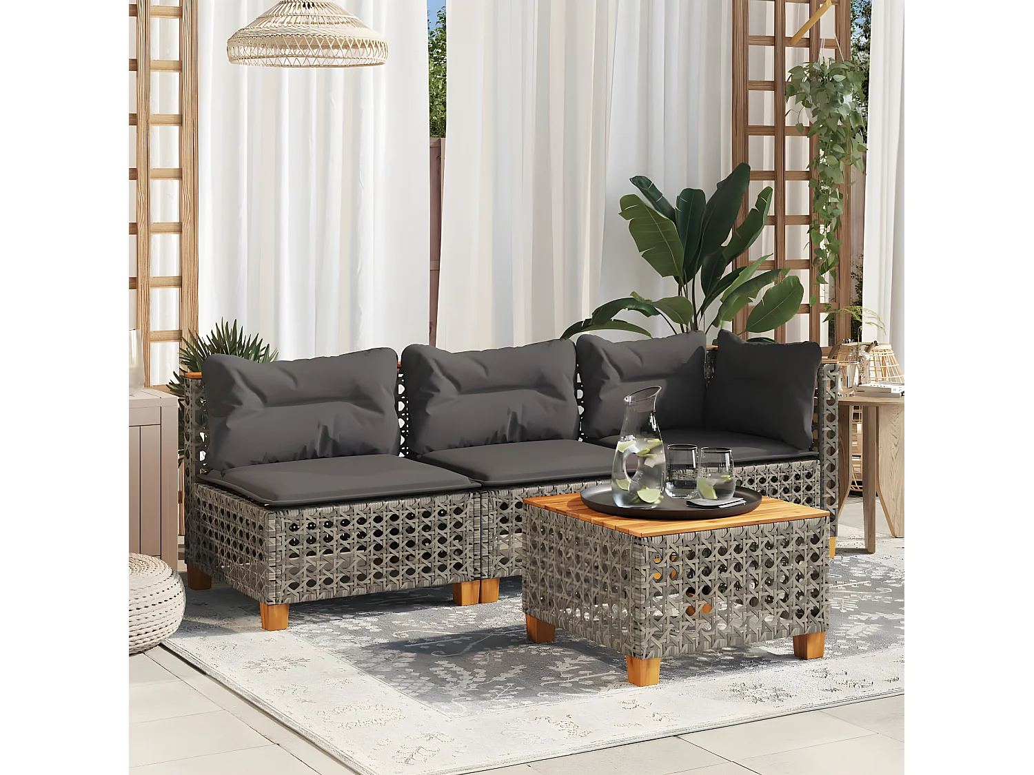 Cirlon  Mesa de jardín ratán sintético madera acacia gris 55x55x36 cm