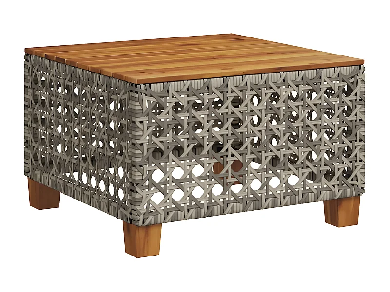 Cirlon  Mesa de jardín ratán sintético madera acacia gris 55x55x36 cm