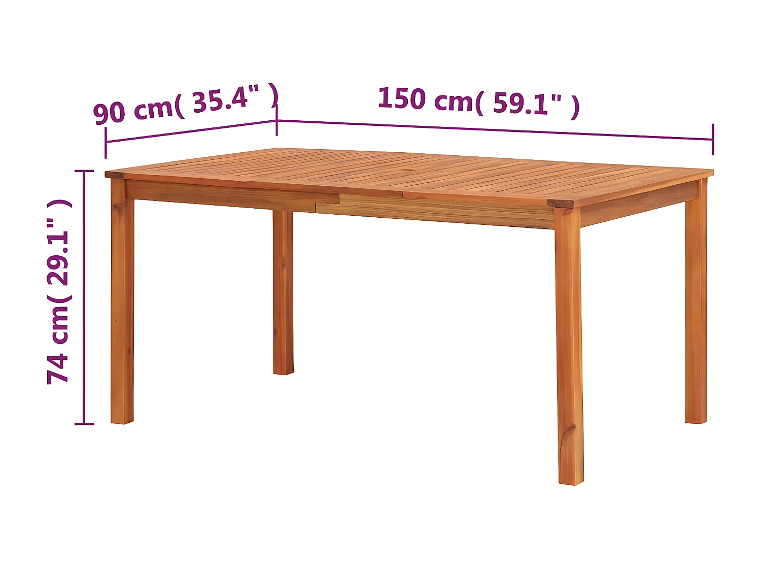 Eser  Tavolo da Giardino 150x90x74 cm in Legno Massello di Acacia