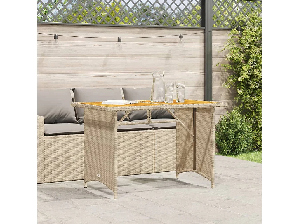 Sylvi  Mesa de jardín superficie de madera ratán PE beige 110x68x70 cm