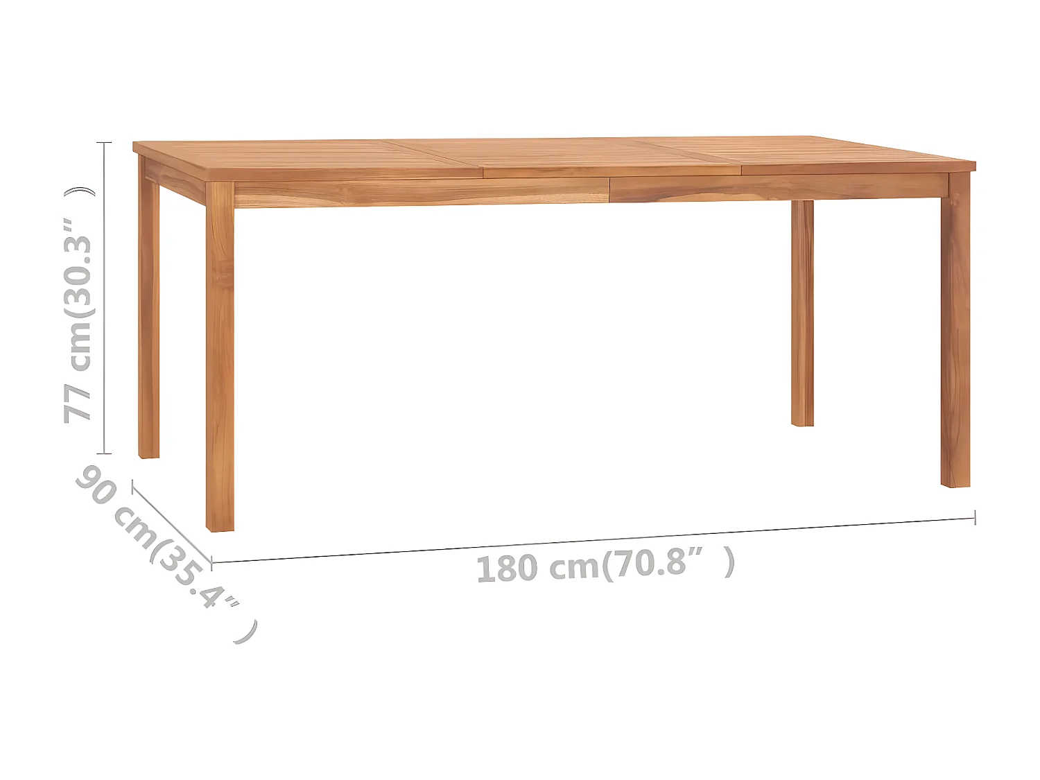 Yvlen  Garten-Esstisch 180x90x77 cm Massivholz Teak