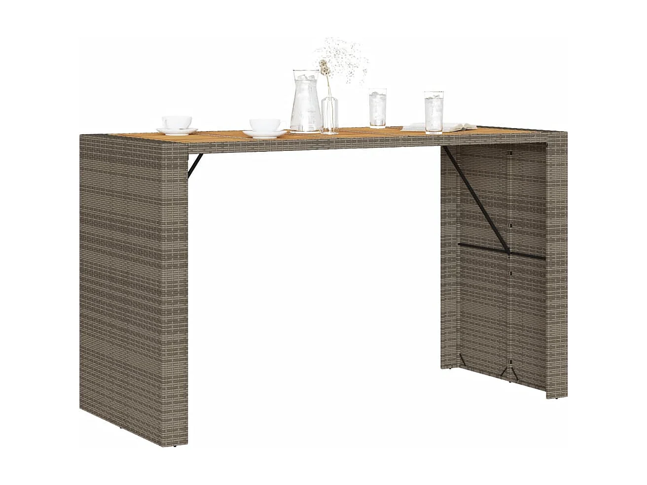 Karaca  Garten-Bartisch mit Holzplatte Grau 185x80x110 cm Polyrattan