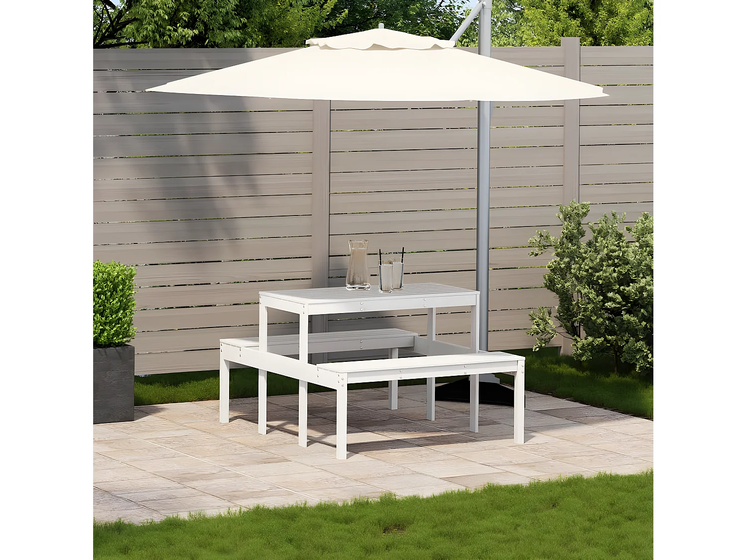 Horrin  Table de pique-nique blanc 110x134x75 cm bois massif de pin