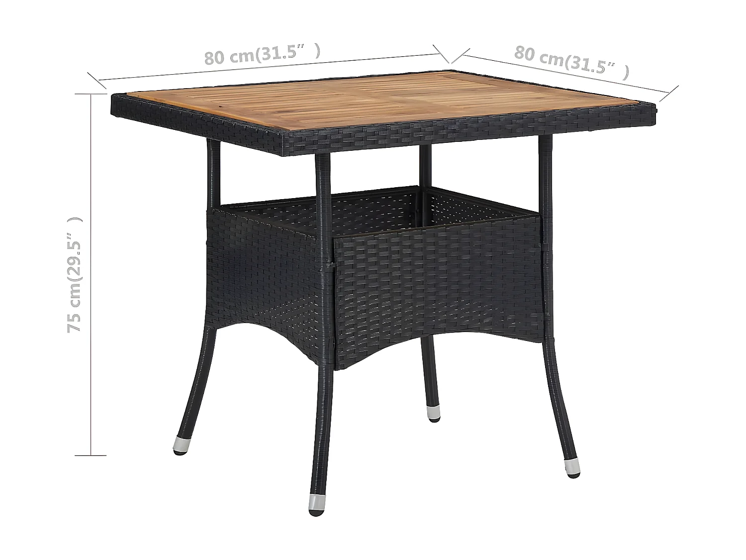 Marie-Bérengère  Garten-Esstisch Schwarz Poly Rattan und Massivholz Akazie