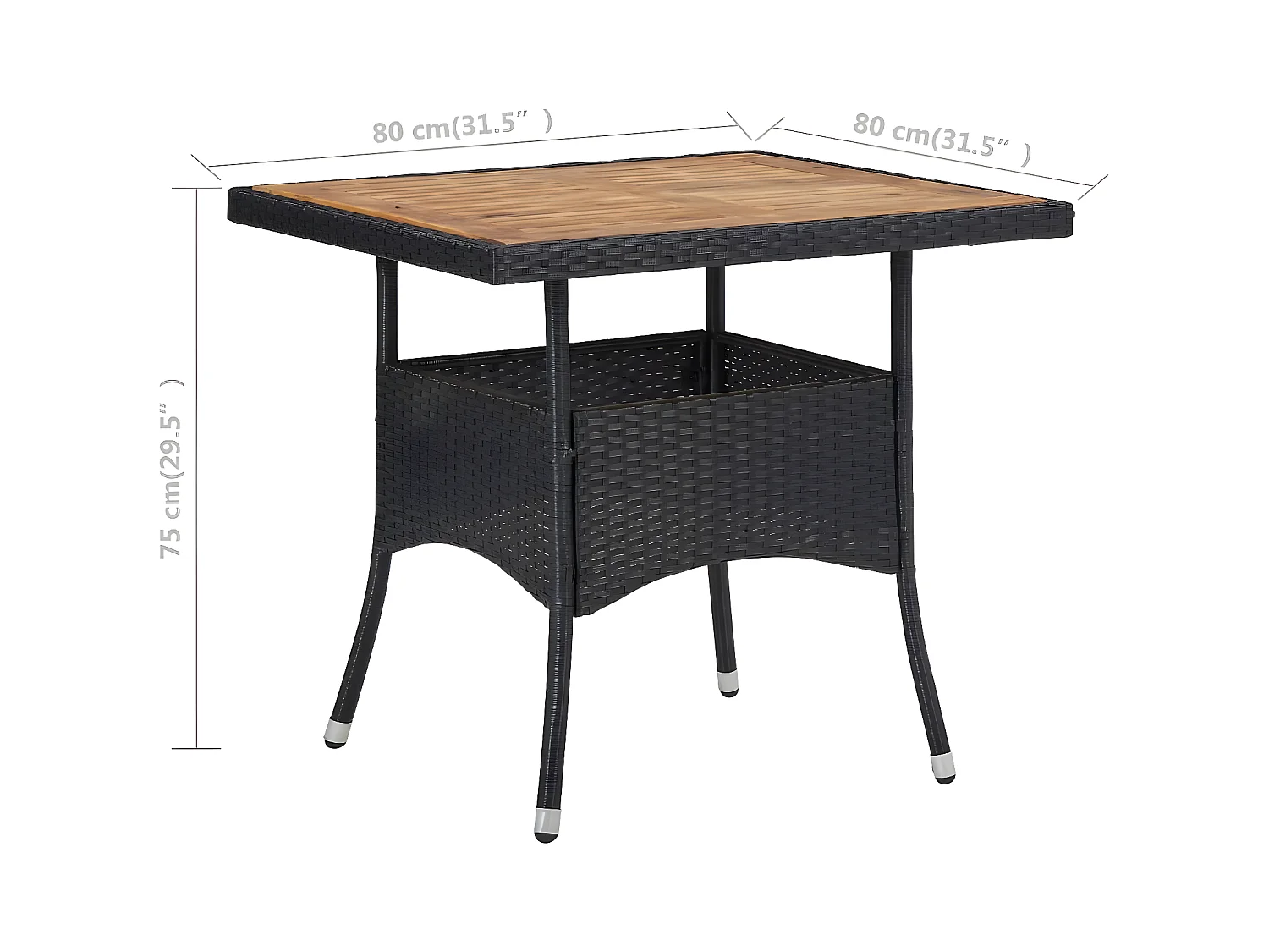 Marie-Bérengère  Table d'extérieur Noir Résine tressée et bois d'acacia solide