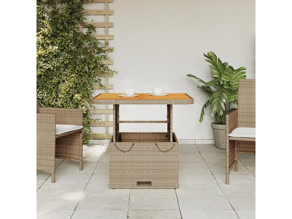 Rucphen  Table de jardin beige 80x80x71 cm résine tressée et bois acacia
