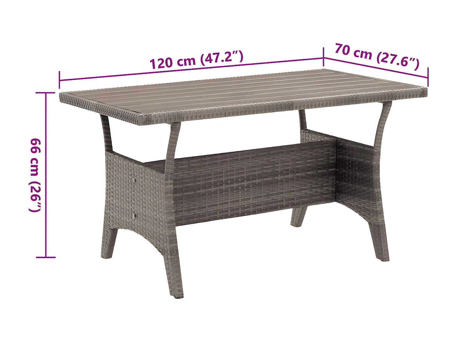 Claire-Marie-Élise  Table de jardin Gris 120x70x66 cm Résine tressée