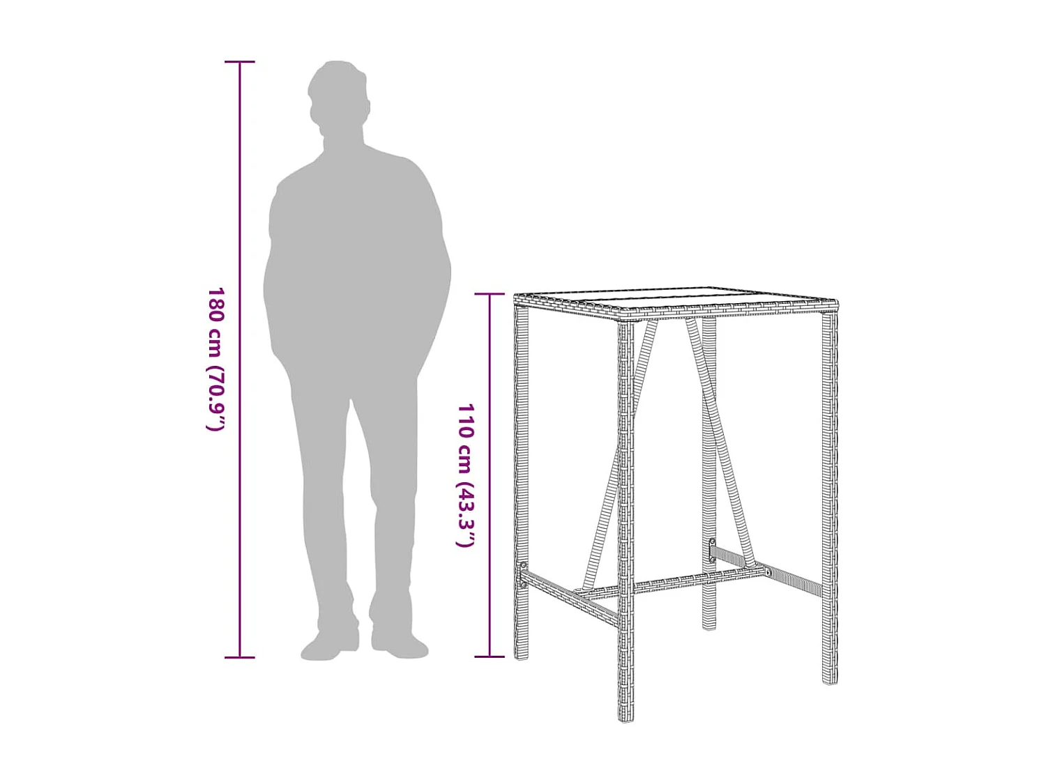 Village Green-Green Ridge  Table de bar d’extérieur marron 70x70x110 cm résine tressée