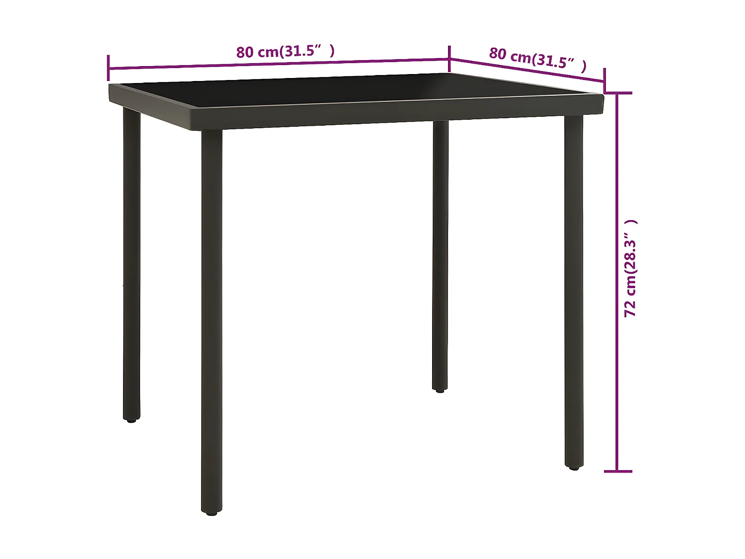 Zaldir  Tuintafel 80x80x72 cm glas en staal antracietkleurig