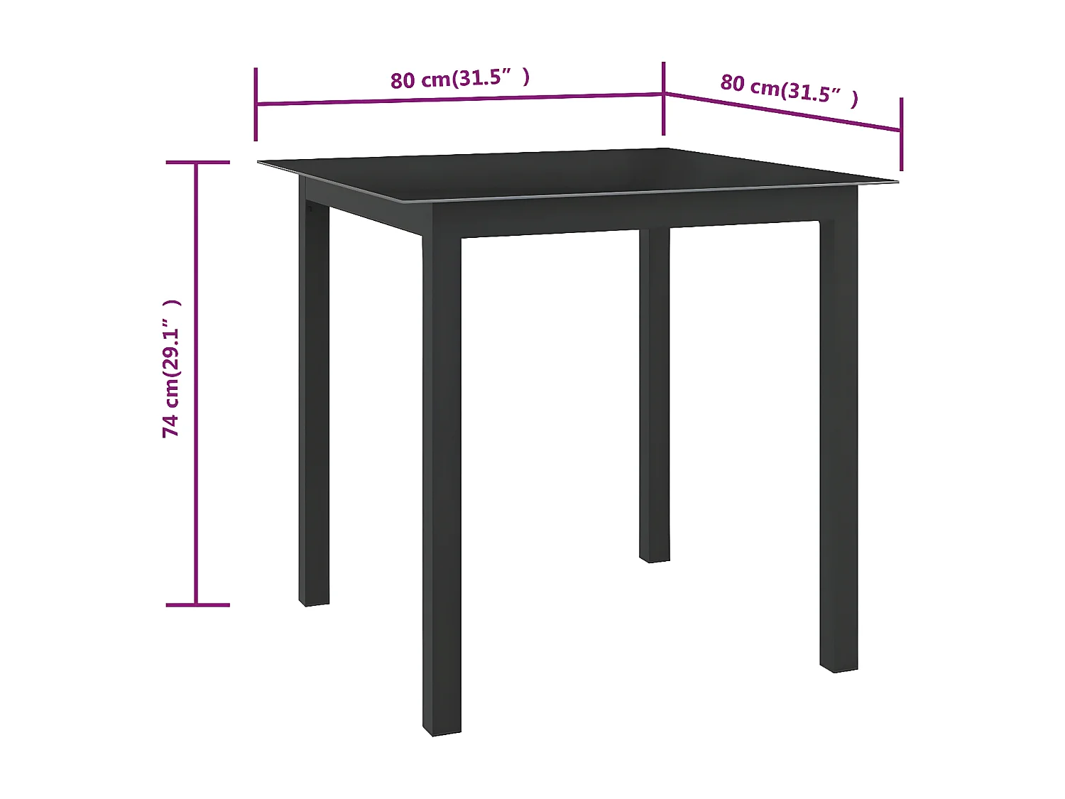 Batesville  Table de jardin Noir 80x80x74 cm Aluminium et verre
