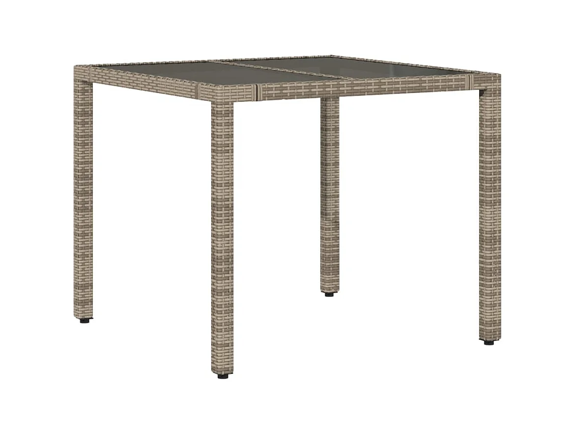 Michiel  Table de jardin dessus en verre Gris 90x90x75 cm Résine tressée