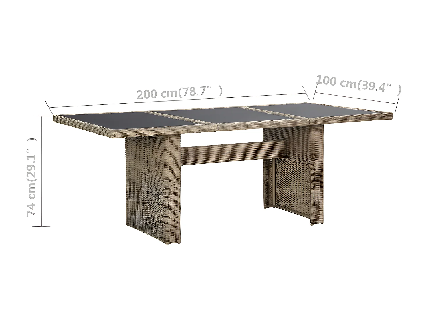 Christina  Table à manger Marron 200x100x74 cm Verre et résine tressée