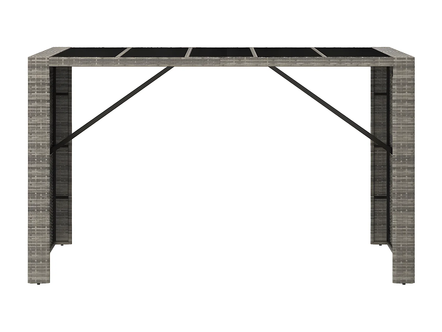 Lou  Table de bar et dessus en verre gris 185x80x110 cm poly rotin