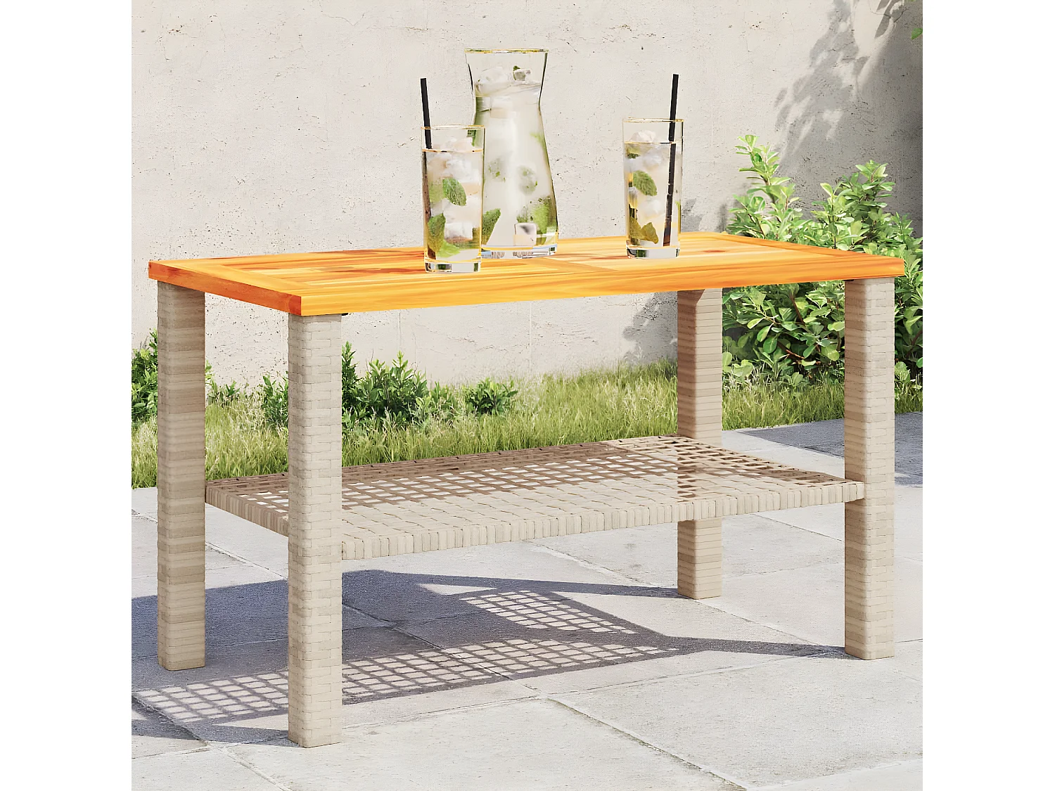 Centreville  Table de jardin beige 70x38x42 cm résine tressée et bois acacia