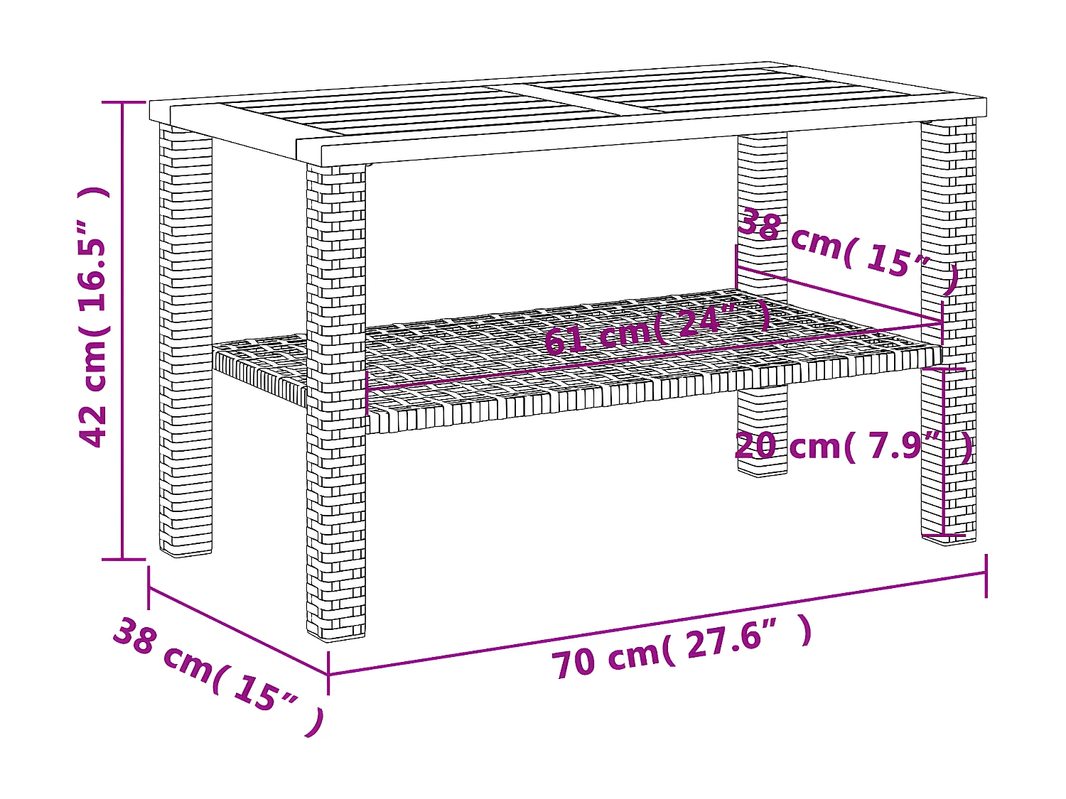 Centreville  Table de jardin beige 70x38x42 cm résine tressée et bois acacia