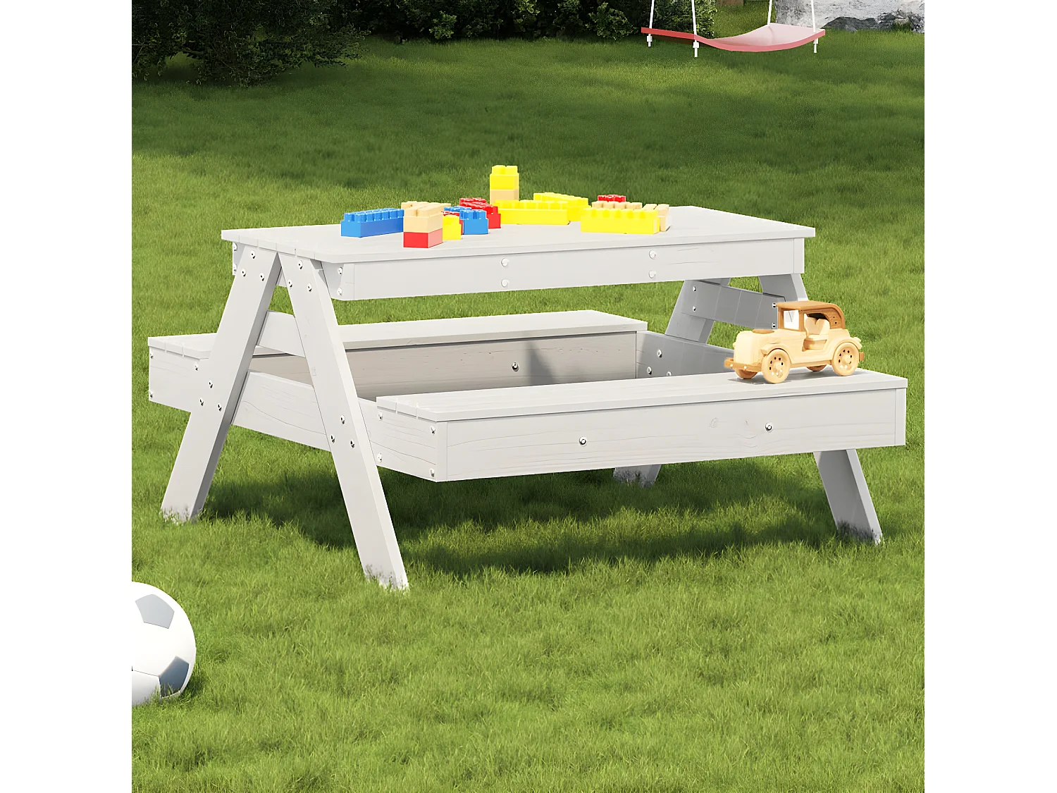 Quindel  Tavolo Picnic per Bambini Bianco 88x97x52cm Legno Massello Pino