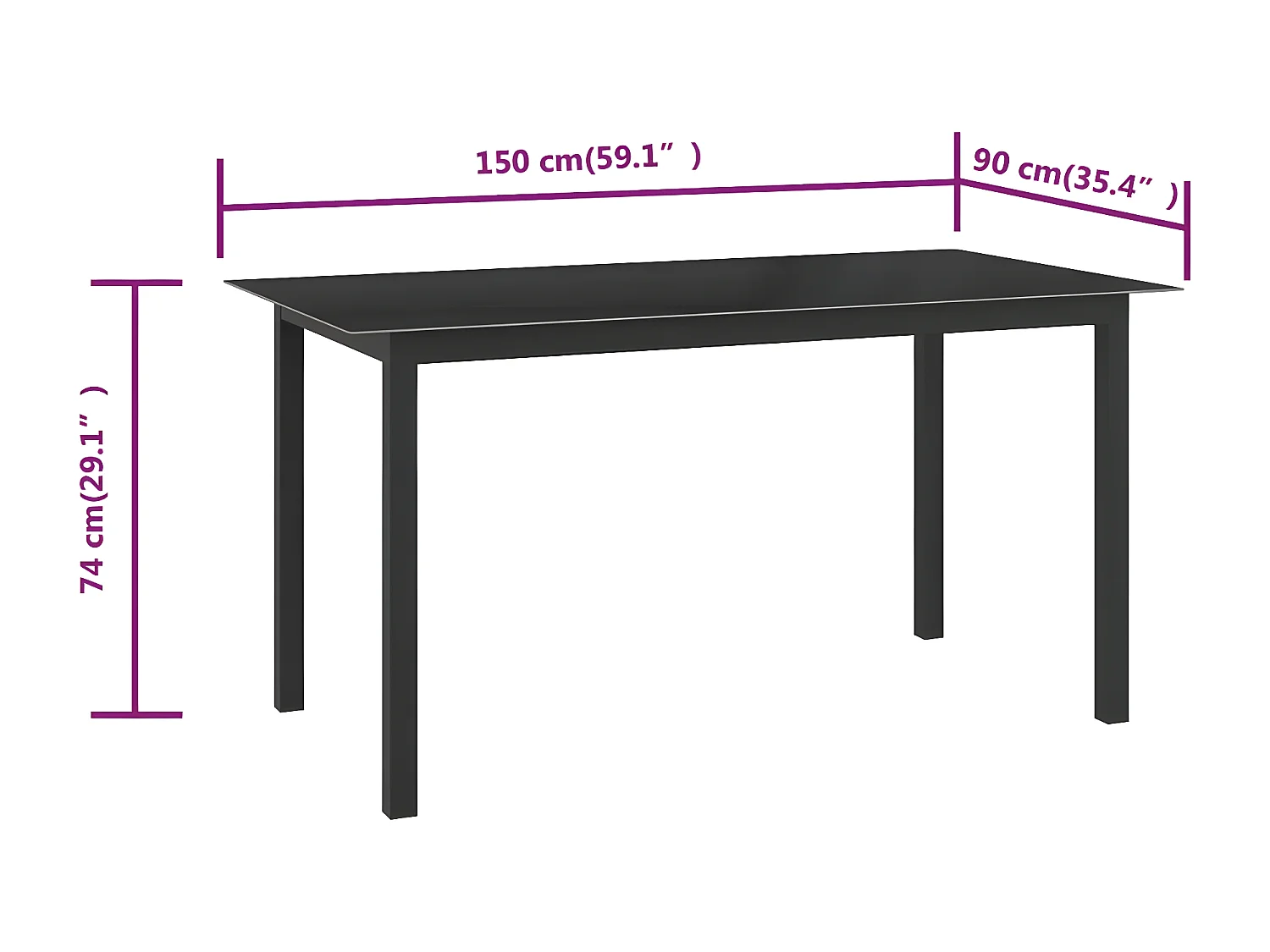 Batesville  Table de jardin Noir 150x90x74 cm Aluminium et verre