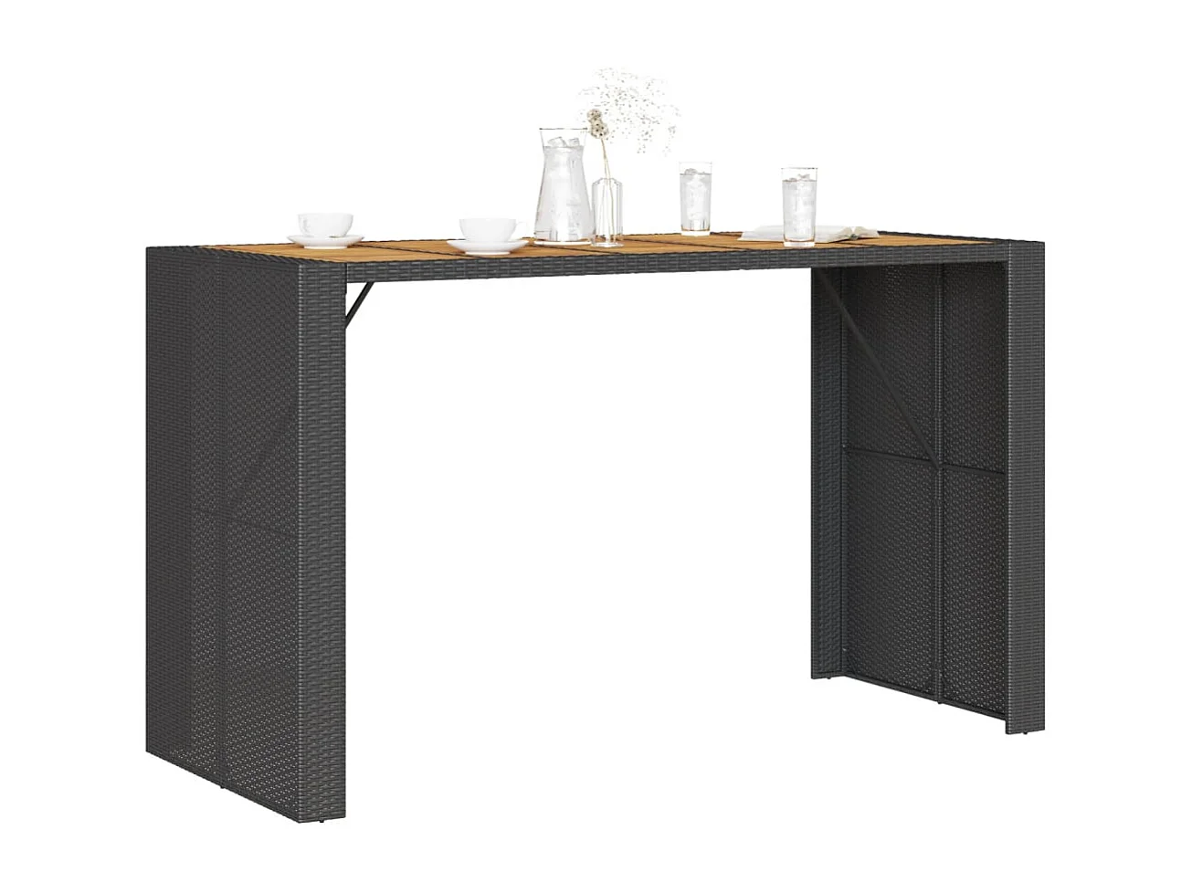 Karaca  Garten-Bartisch mit Holzplatte Schwarz 185x80x110 cm Polyrattan