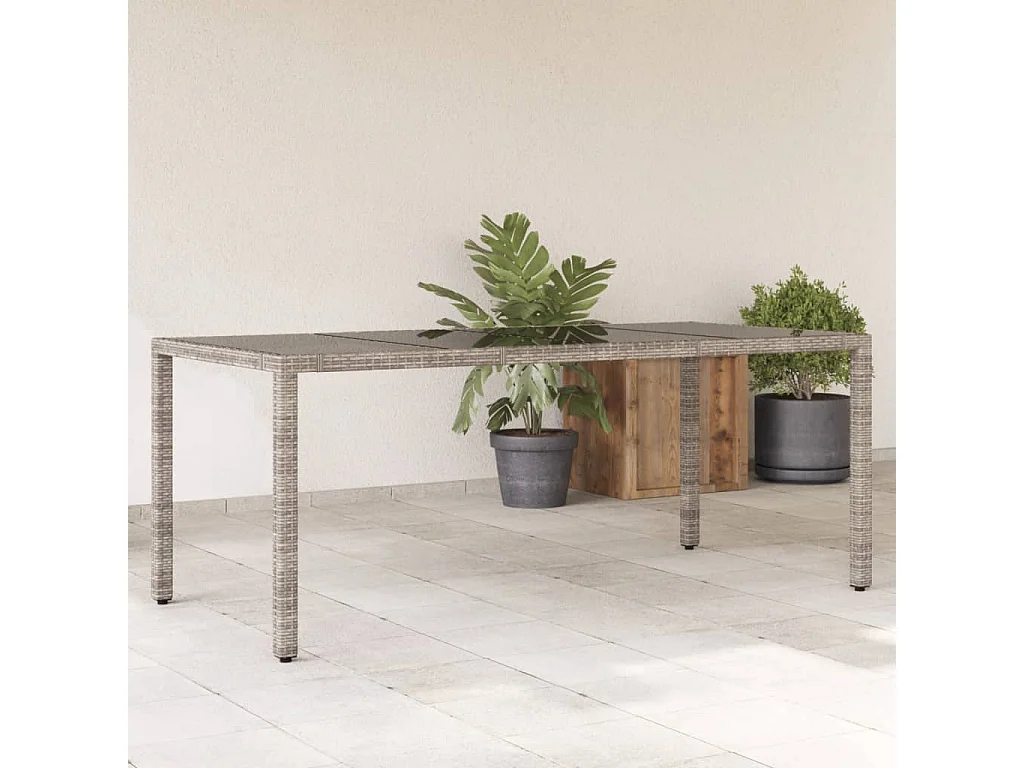 Michiel  Table de jardin dessus en verre Gris 190x90x75cm Résine tressée