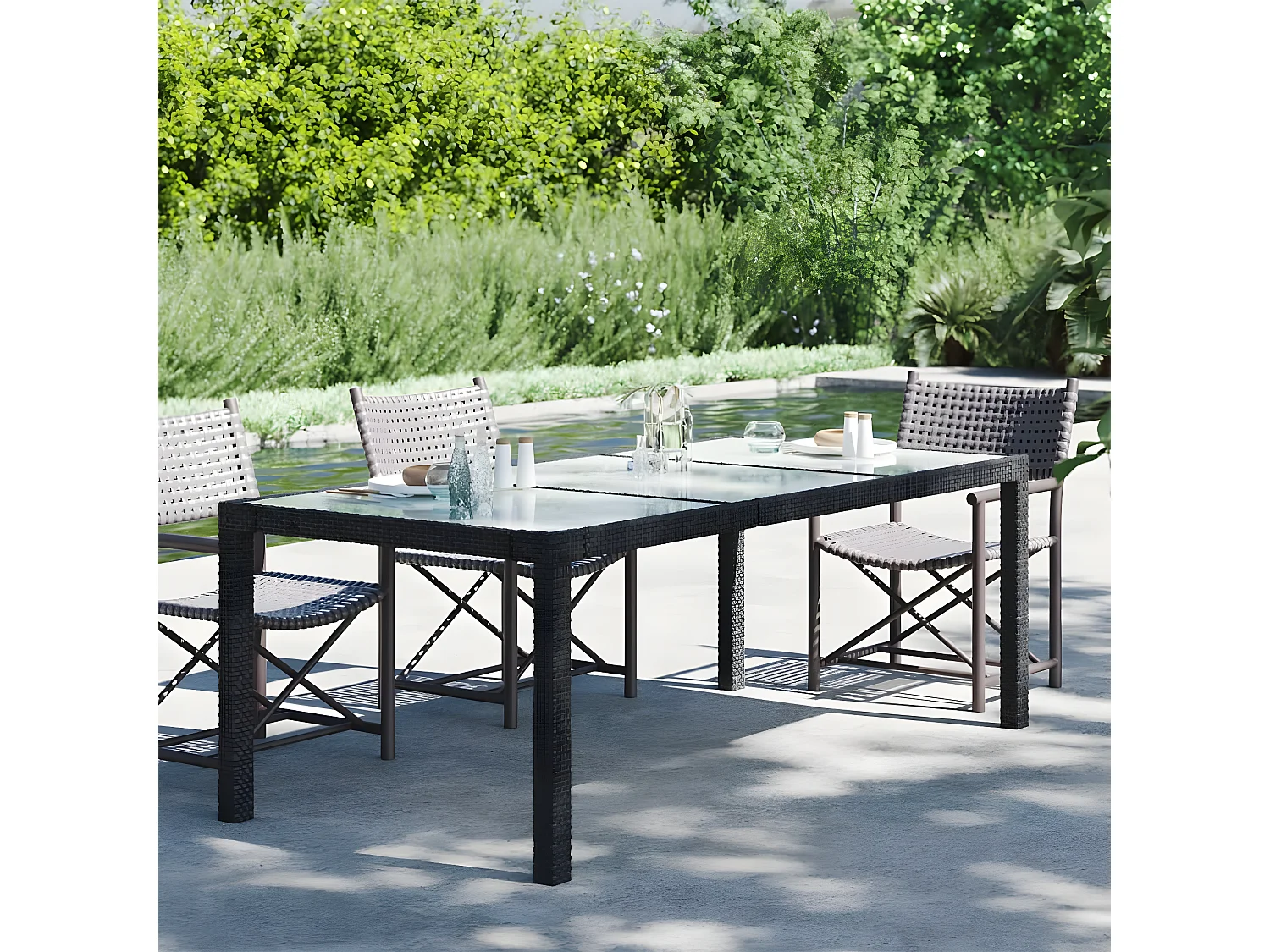 Orson  Gartentisch Schwarz 190x90x75 cm Gehärtetes Glas Poly Rattan