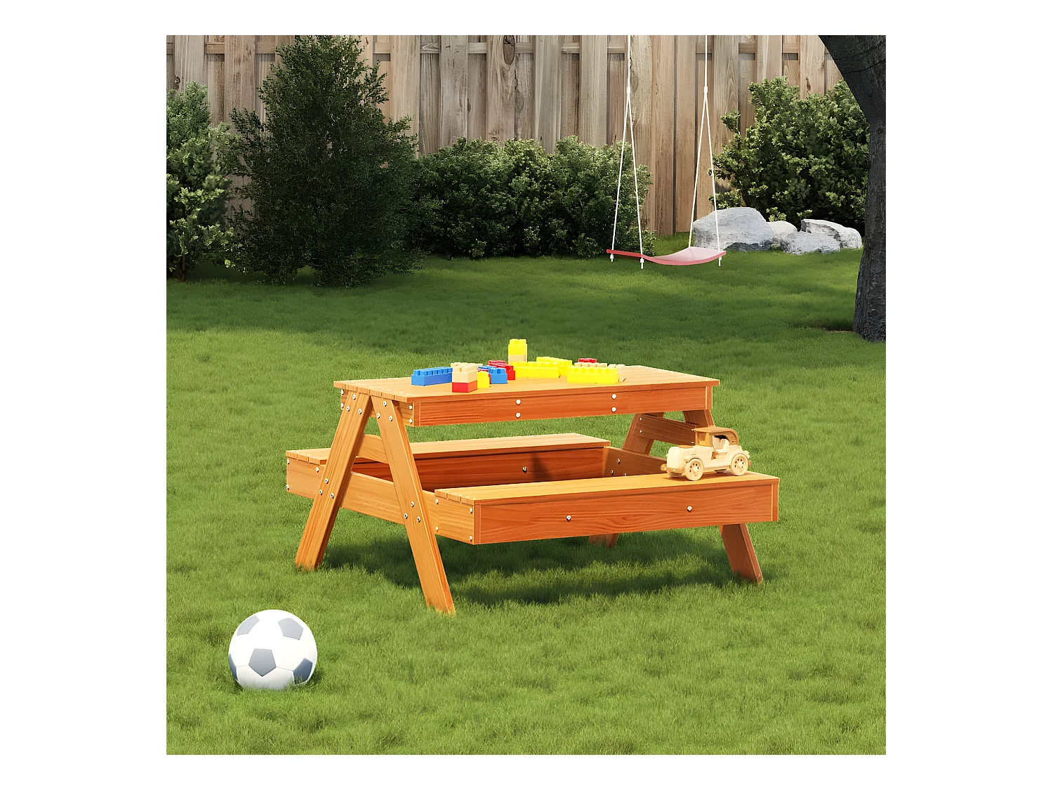 Quindel  Picknicktisch für Kinder Wachsbraun 88x97x52 cm Massivholz