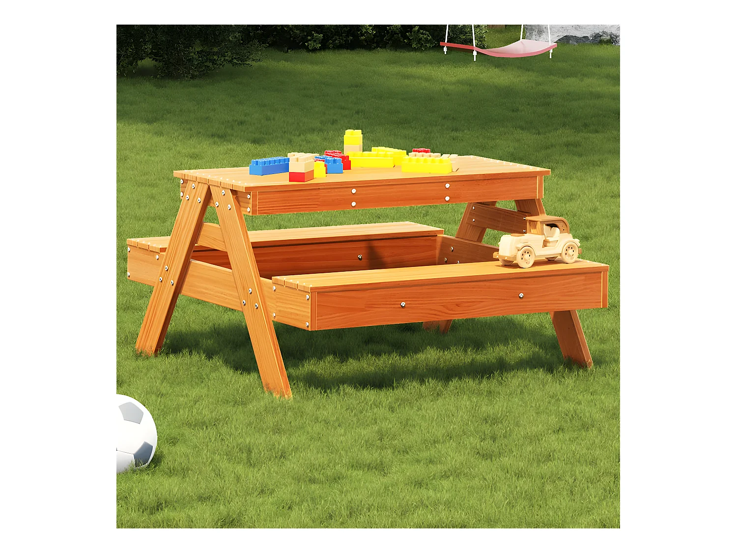 Quindel  Picknicktisch für Kinder Wachsbraun 88x97x52 cm Massivholz