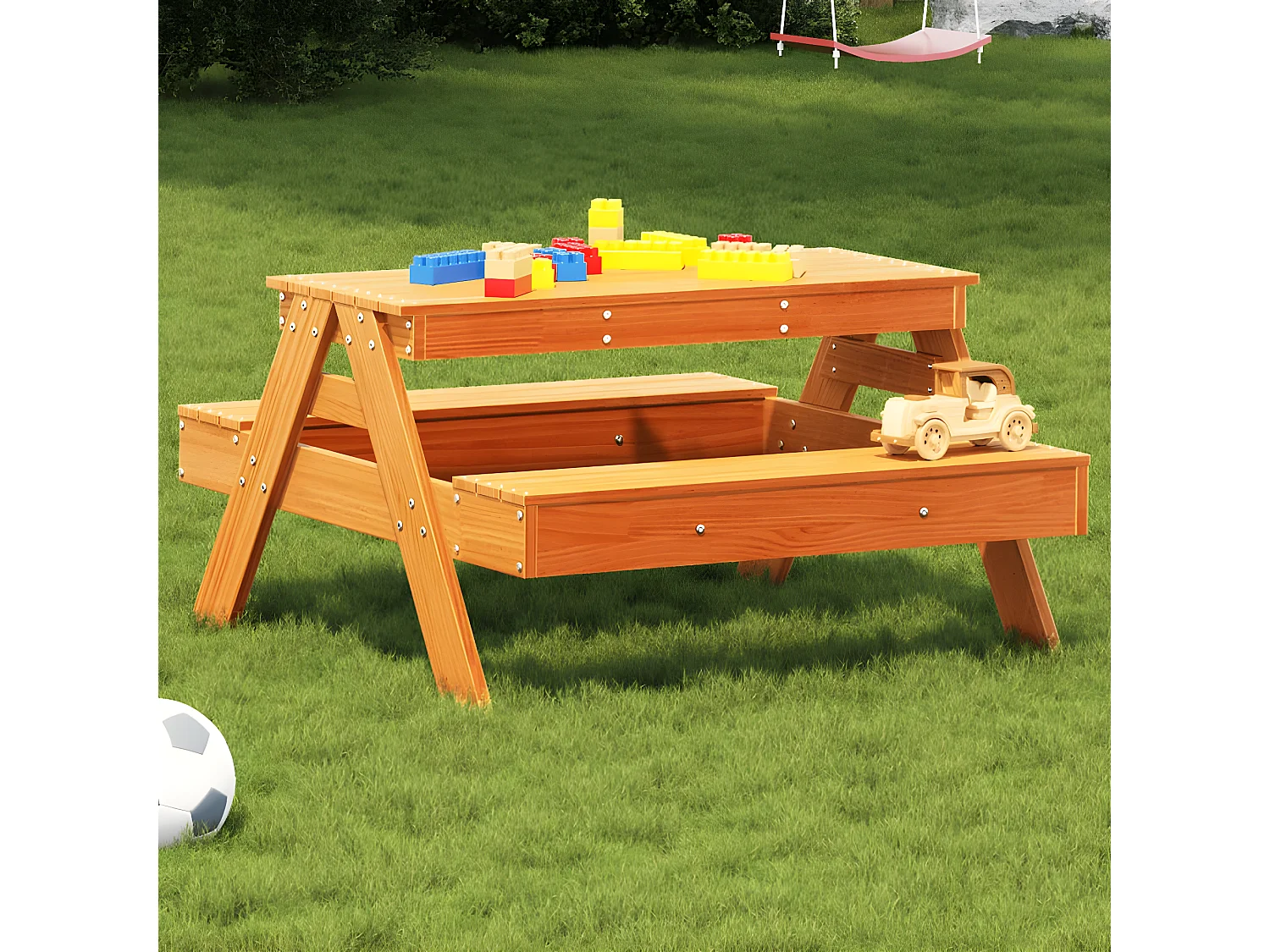 Quindel  Table de pique-nique pour enfants cire marron bois massif pin
