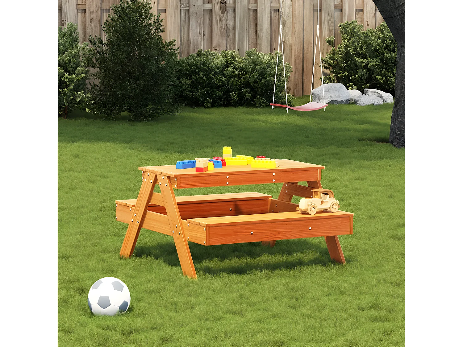 Quindel  Table de pique-nique pour enfants cire marron bois massif pin