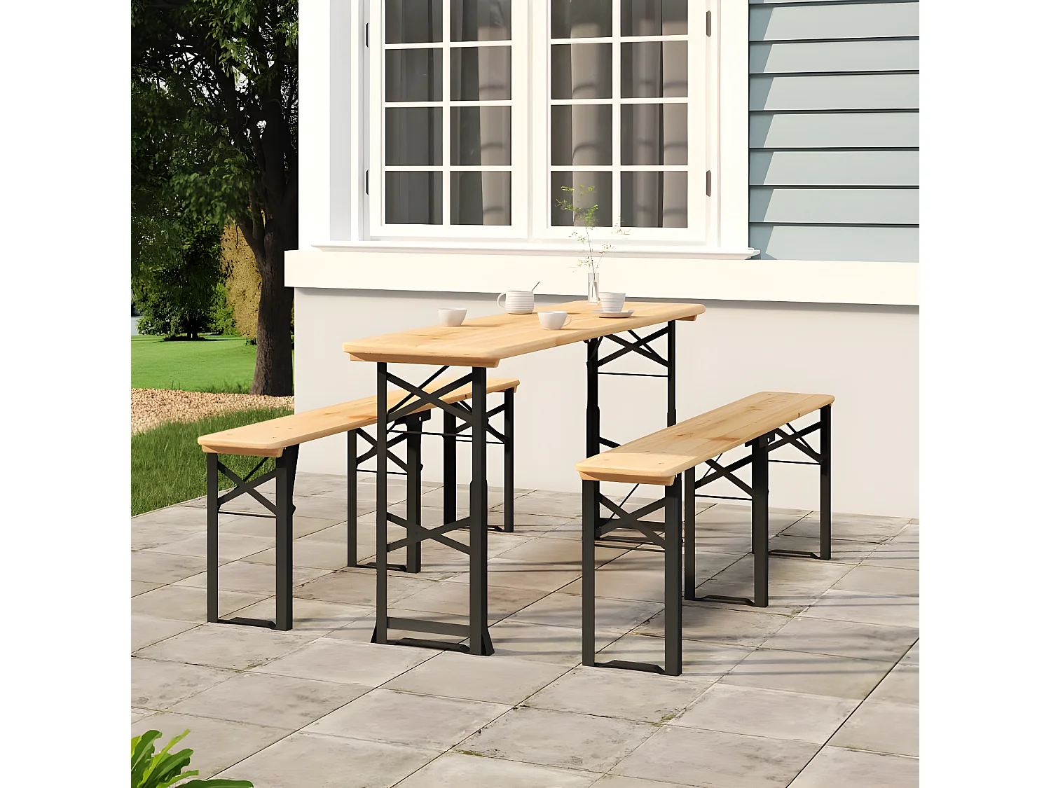 Garden Furniture -  Table à bière pliable 170x50x75/105 cm bois massif de sapin