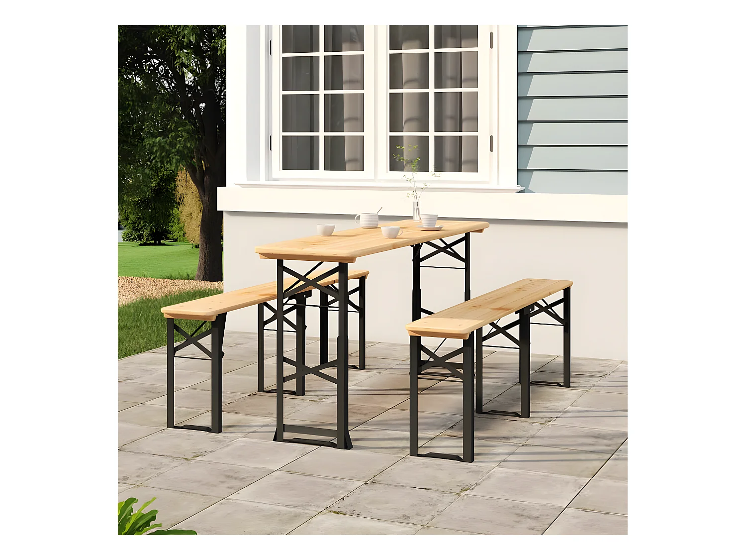 Garden Furniture -  Table à bière pliable 170x50x75/105 cm bois massif de sapin